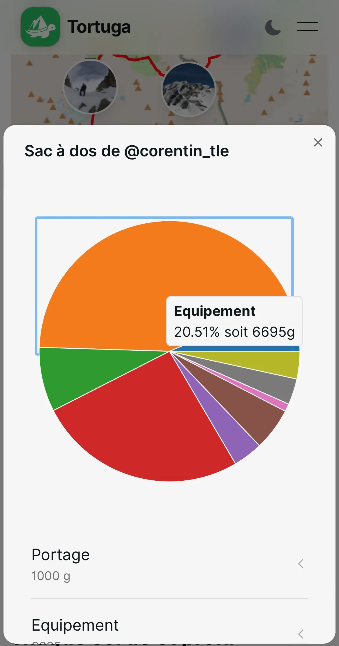 Screeshot exmeple de la fonctionnalité sac à dos de Tortuga